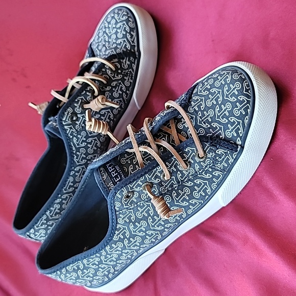 SPERRY womens CREST sz7 lace up RARE ANCHORS sneaker nautical boat shoe … - Picture 5 of 10